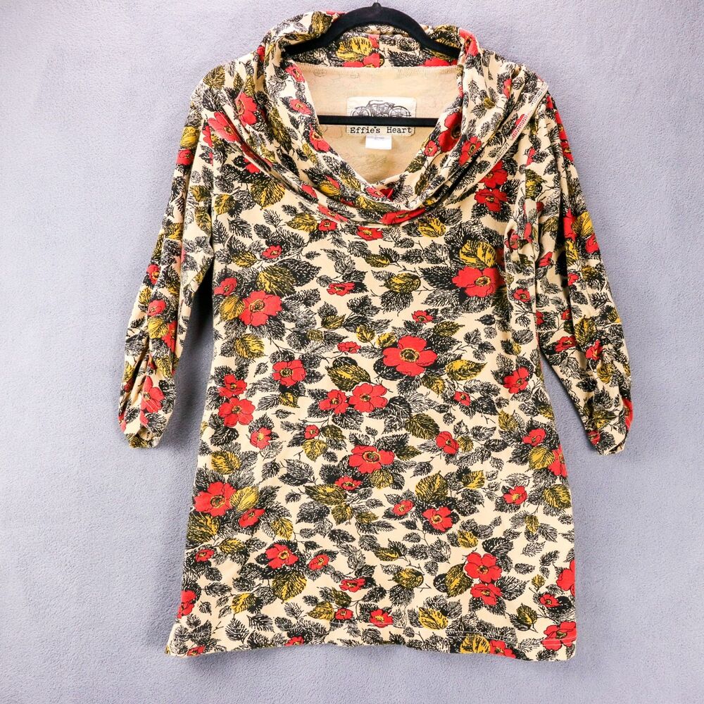 Effie's Heart Cotton Cowl Neck Floral Tunic w/Pockets L